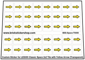 Lego Custom Stickers for Classic Space 2x2 Tile Yellow Arrow