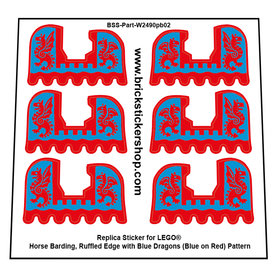 Custom Stickers fits LEGO Horse Barding, Ruffled Edge with Blue Dragons (Blue on Red) Pattern