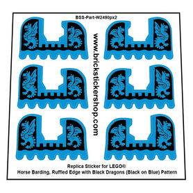 Custom Sticker - Horse Barding, Ruffled Edge with Black Dragons (Black on Blue) Pattern