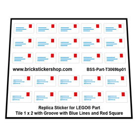 Custom Stickers fits LEGO Tile 1 x 2 with Groove with Blue Lines and Red Square Pattern