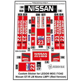 Custom Sticker - Rebrickable MOC 71342 - Nissan GT-R LM Nismo LMP1 (Red Version)