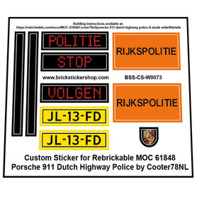Custom Stickers for LEGO Rebrickable MOC-61848 - Porsche 911 Dutch Highway Police by Cooter78NL