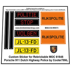 Custom Sticker - Rebrickable MOC-61848 - Porsche 911 Dutch Highway Police by Cooter78NL