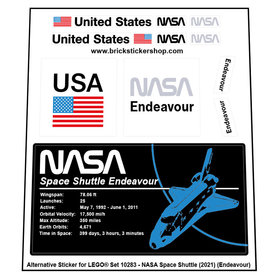 Alternative Custom Sticker for LEGO set 10283 - NASA Space Shuttle Endeavour (2021)