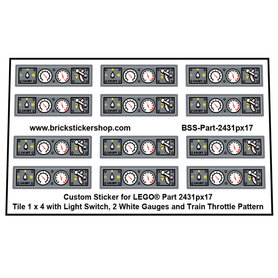Custom Sticker - Tile 1 x 4 with Light Switch 2 Gauges and Train Throttle