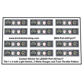 Custom Sticker - Tile 1 x 4 with Light Switch 2 Gauges and Train Throttle