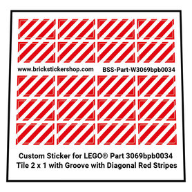 Precut Custom Stickers for Lego Tile 2 x 1 with Groove with Diagonal Red Stripes