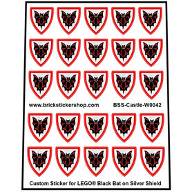 Lego Custom Stickers for Black Bat on Silver Background Shields
