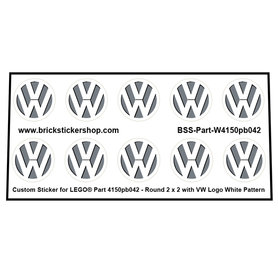 Custom Stickers fits LEGO Round Tile 2 x 2 with VW Logo White Pattern