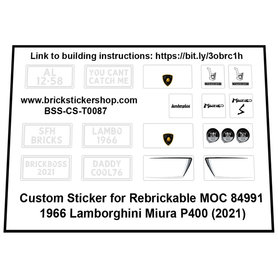Custom Stickers fits LEGO Rebrickable MOC - 84991 - 1969 Lamborghini Miura S by SFH_Bricks