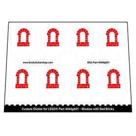 Custom Stickers fits LEGO Part 4444pb01 - Window with Red Bricks
