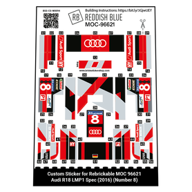 Custom Sticker fits LEGO Rebrickable MOC 96621 - Audi R18 LMP1 Spec (Number 8)