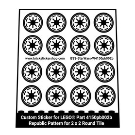 Custom Stickers fits LEGO Part 4150pb002b - Republic Pattern for 2 x 2 Round Tile