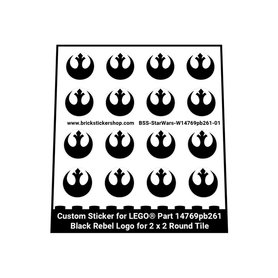 Custom Stickers fits LEGO Part 14769pb261 - Black Rebel Logo for 2 x 2 Round Tile