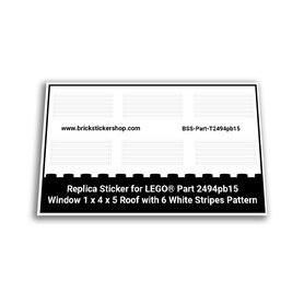 Custom Stickers fits LEGO Part 2494pb15 - Window 1 x 4 x 5 Roof with 6 White Stripes Pattern