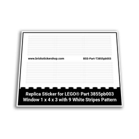 Custom Stickers fits LEGO Part 3855pb003 - Window 1 x 4 x 3 with 9 White Stripes Pattern