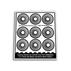 Custom Sticker - Train Part 2958pb041 - 3 x 3 Disk with Black and Silver Mesh Pattern