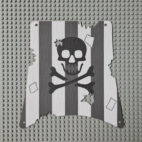 Replica Sailbb11 - Cloth Sail Square with Dark Gray Stripes, Skull and Crossbones Pattern, Damage Cutouts