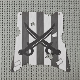 Replica Sailbb12 - Cloth Sail Square with Dark Gray Stripes, Crossed Cutlasses Pattern, Damage Cutout