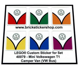 Precut Custom Replacement Stickers for Lego Set 40079 - Mini Volkswagen T1 Camper Bus (VW Bus)