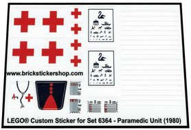 Precut Custom Replacement Stickers voor Lego Set 6364 - Paramedic Unit (1980)