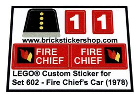 Replacement Sticker for Set 602 - Fire Chief's Car