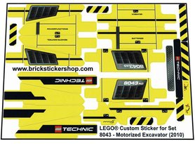 Precut Custom Replacement Stickers for Lego Set 8043 - Motorized Excavator (2010)
