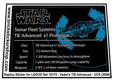 2015 UCS Ersatz Aufkleber//Sticker Set für LEGO Set 75095 TIE Fighter