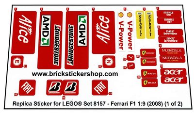 ETC TOYS MODELS CUSTOM STICKERS for LEGO 8157 Ferrari F1 VERY NICE!
