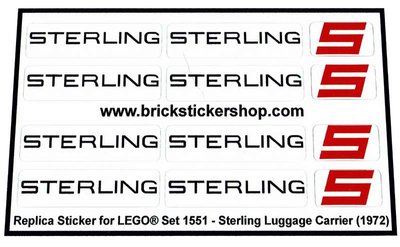 Precut Custom Replacement Stickers for Lego Set 1551 - Sterling Luggage Carrier (1972)