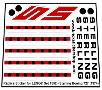 Precut Custom Replacement Stickers for Lego Set 1552 - Sterling Boeing 727 (1974)
