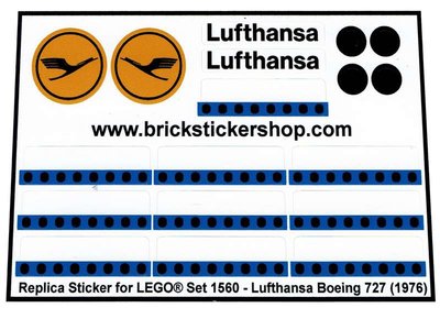 Precut Custom Replacement Stickers for Lego Set 1560 - Lufthansa Boeing 727 (1976)