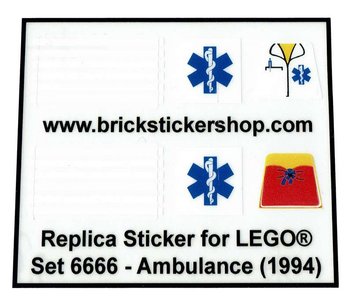 Precut Custom Replacement Stickers for Lego Set 6666 - Ambulance (1994)