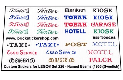 Precut Custom Replacement Stickers for Lego Set 226 - Named Beams (Swedish) (1955)