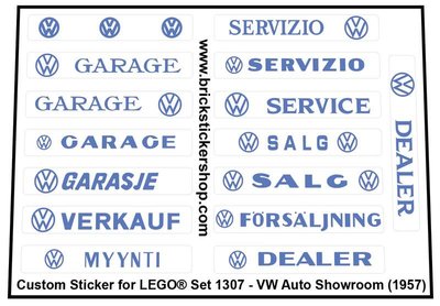 Precut Custom Replacement Stickers for Lego Set 1307 - VW Auto Showroom (1958)