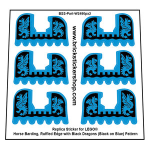 Horse Barding, Ruffled Edge with Black Dragons (Black on Blue) Pattern