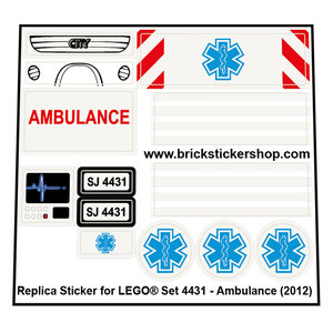 Precut Custom Replacement Stickers for Lego Set 4431 - Ambulance (2012)