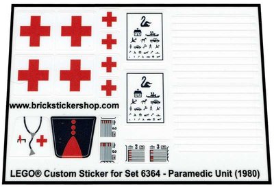 Precut Custom Replacement Stickers for Lego Set 6364 - Paramedic Unit (1980)