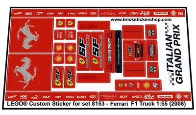 Precut Custom Replacement Stickers for Lego Set 2556-Ferrari Formula 1 Racing